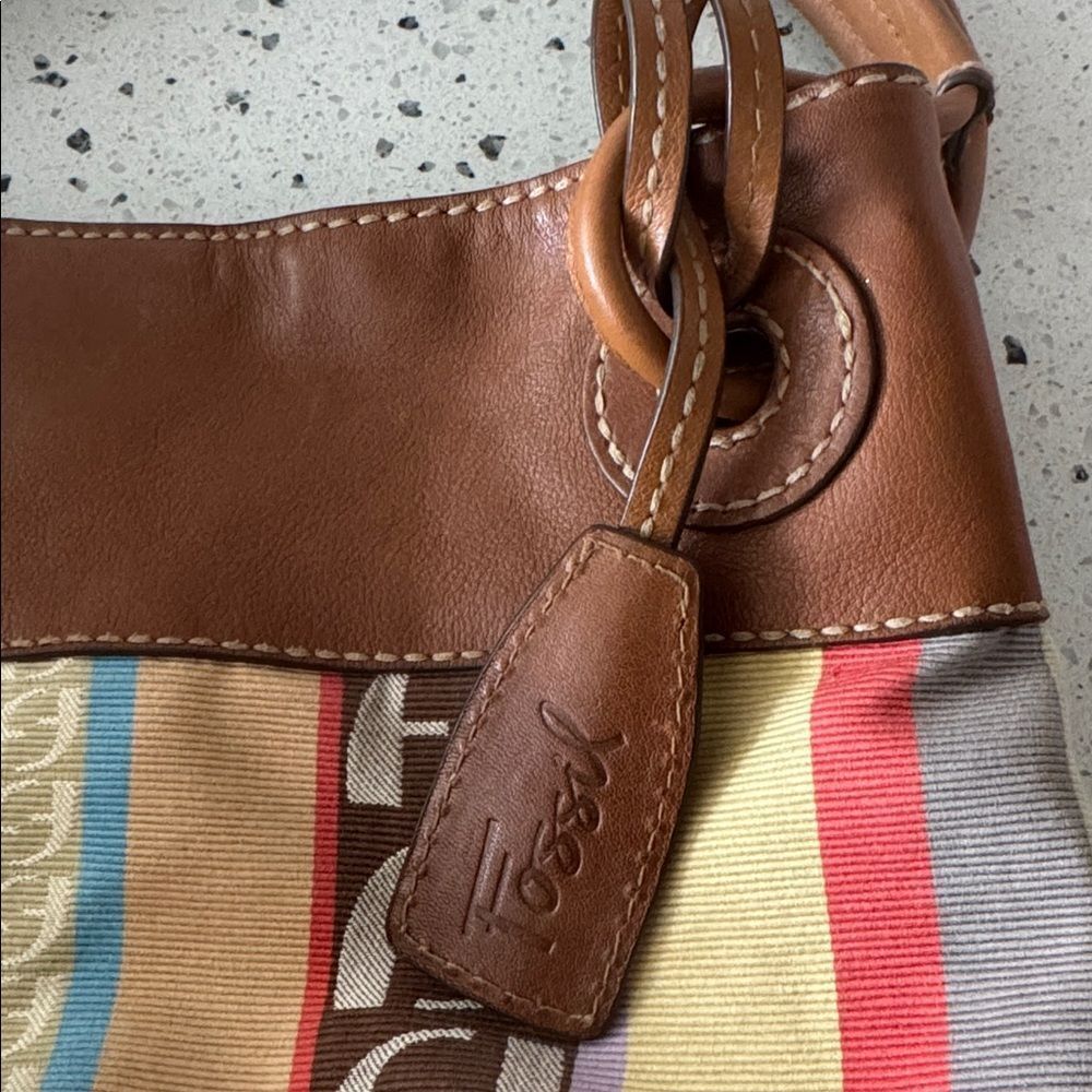 Fossil VINTAGE Textile and Leather Trim Striped Multicolor Shoulder HandBag GUC - Picture 13 of 13